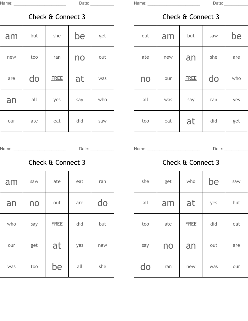 Check & Connect 3 Bingo Cards