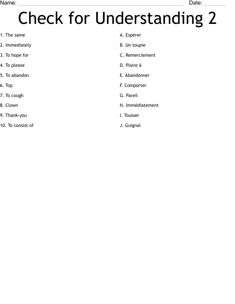 Check for Understanding 2 Worksheet