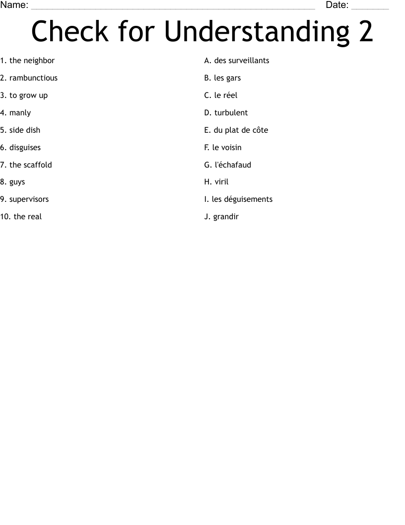 Check for Understanding 2 Worksheet