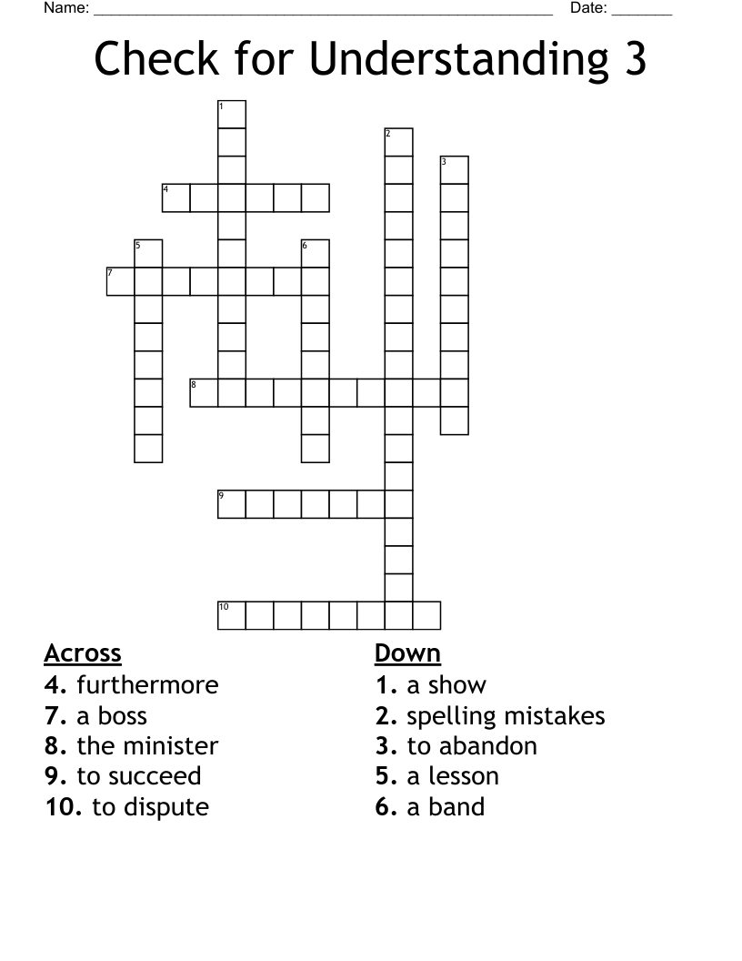Check for Understanding 3 Crossword