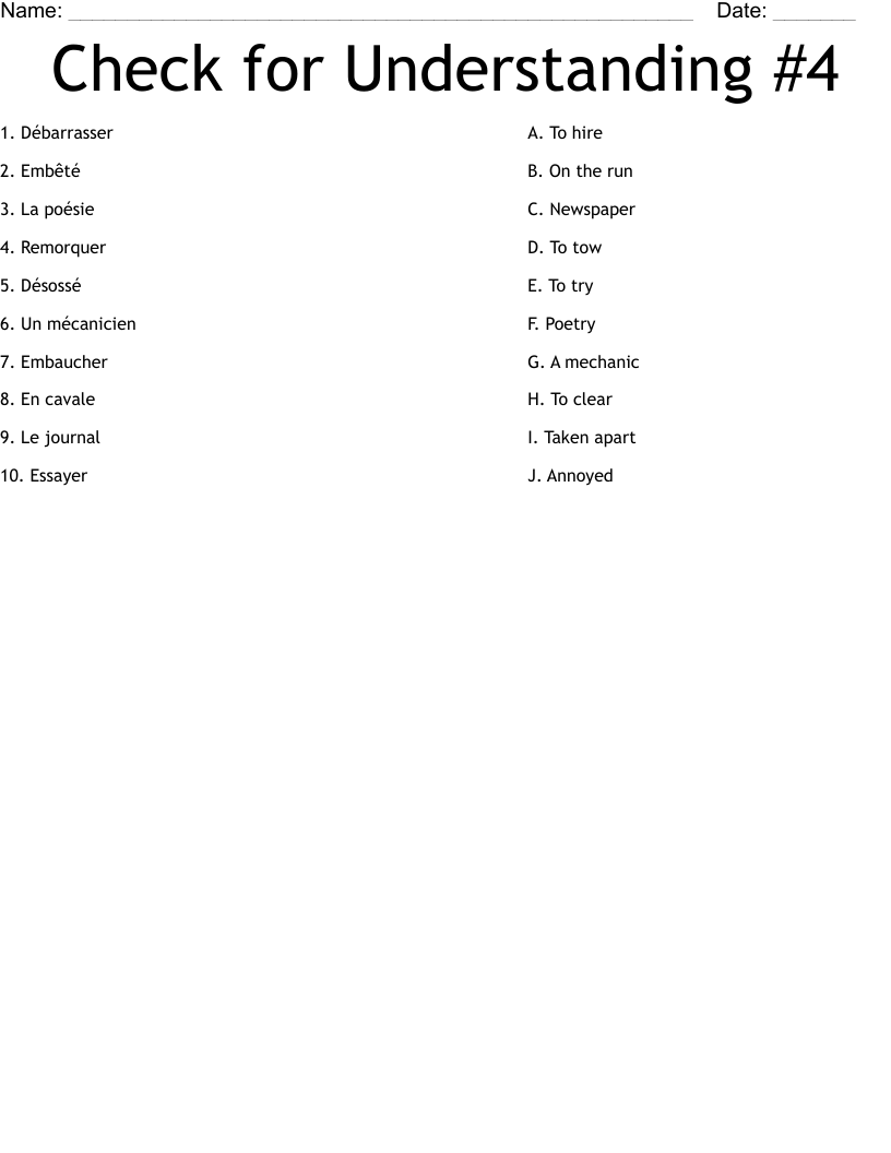 Check for Understanding #4 Worksheet