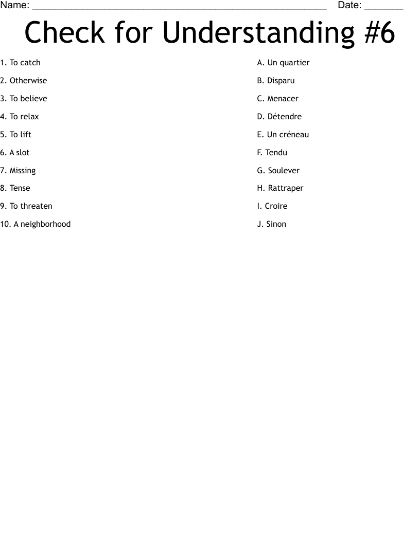 Check for Understanding #6 Worksheet