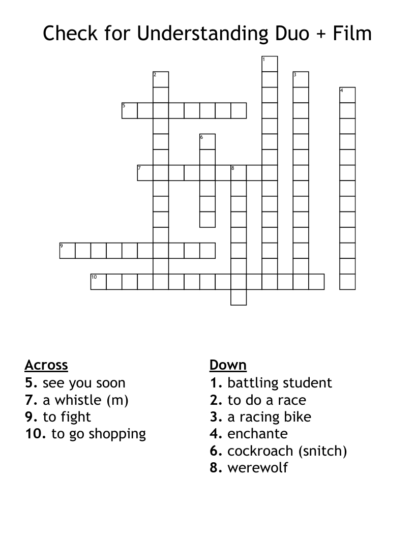 Check for Understanding Duo + Film Crossword