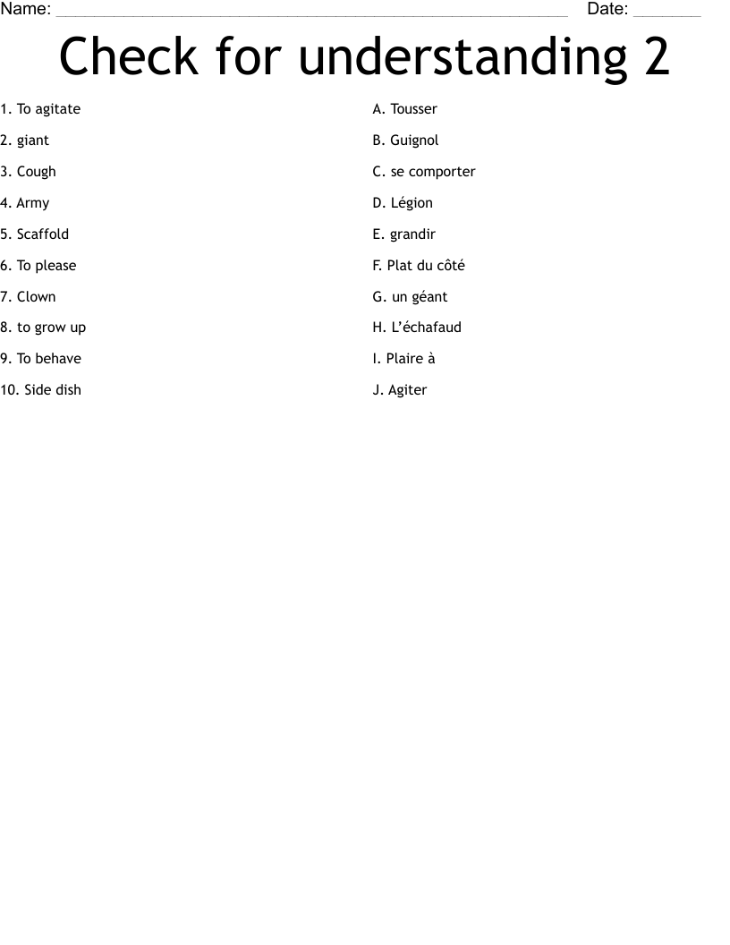 Check for understanding 2 Worksheet