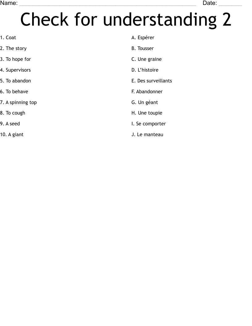 Check for understanding 2 Worksheet