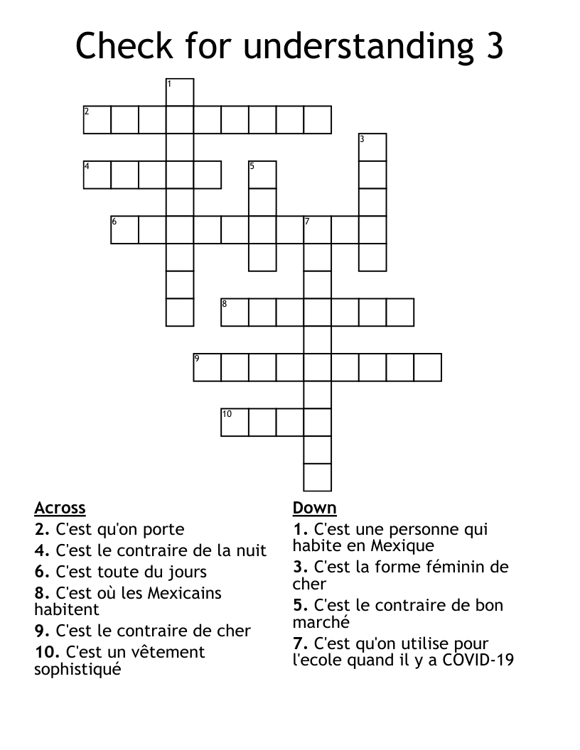 Check for understanding 3 Crossword