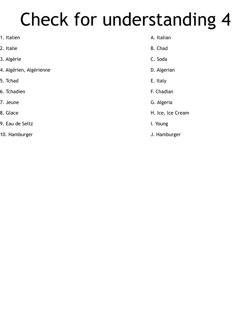 Check for understanding 4 Worksheet