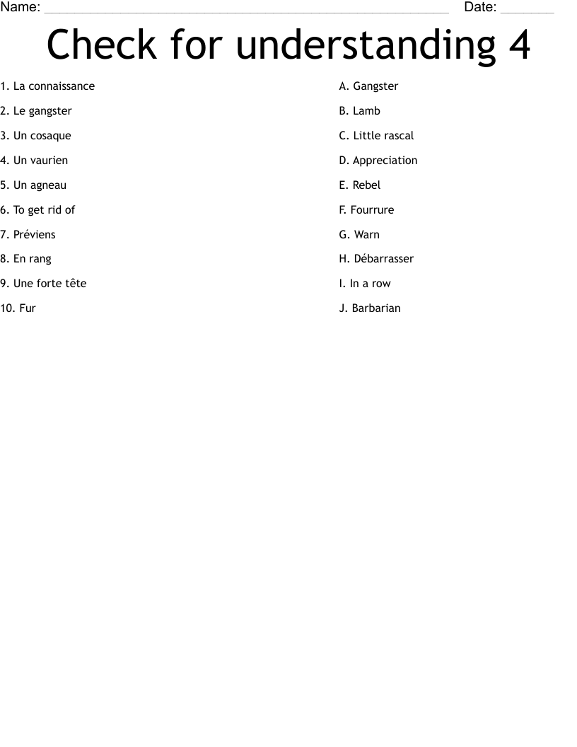 Check for understanding 4 Worksheet