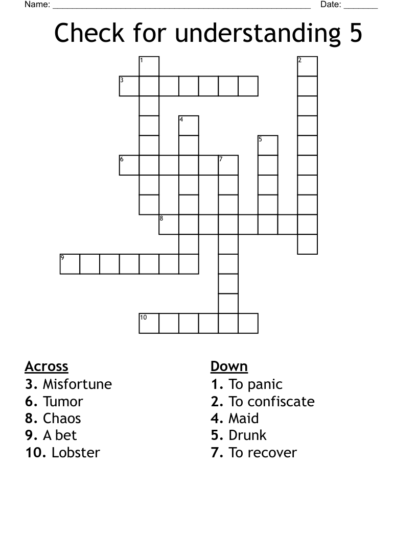 Check for understanding 5 Crossword