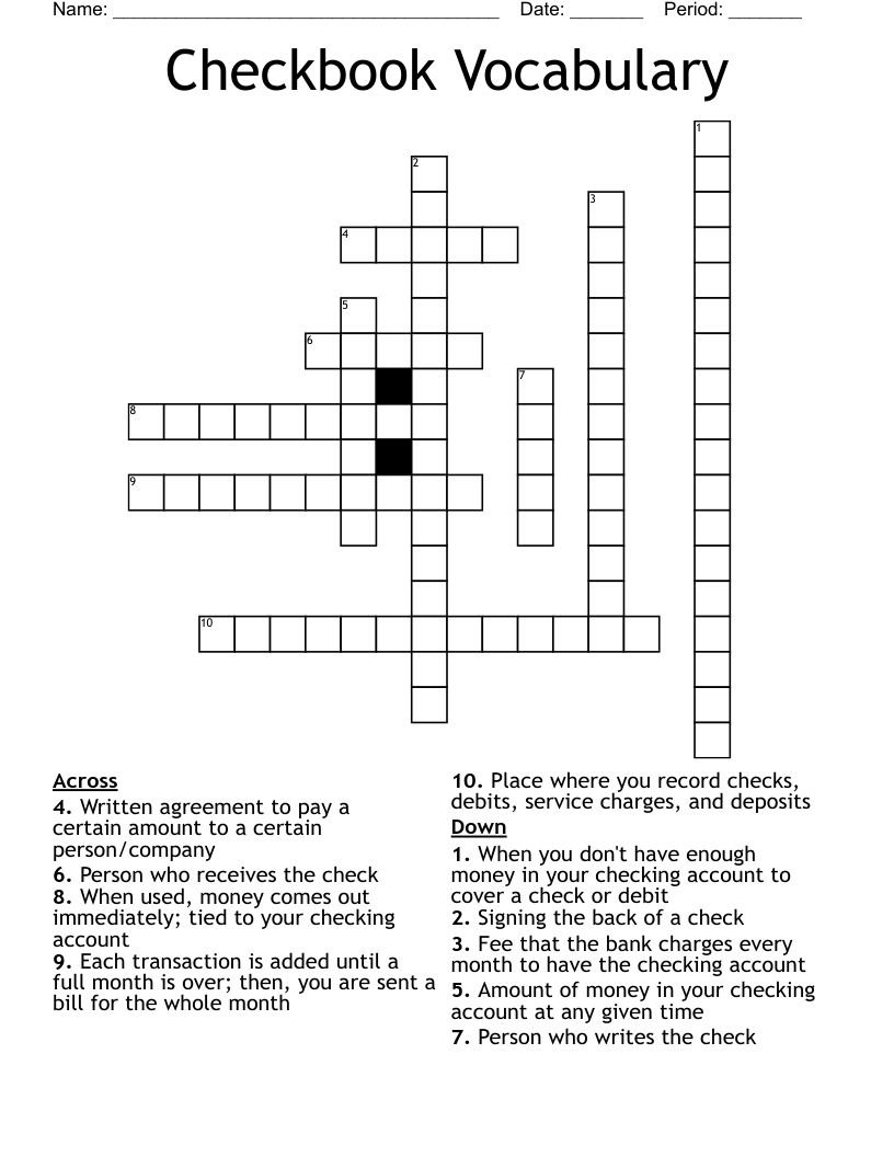 Checkbook Vocabulary Crossword
