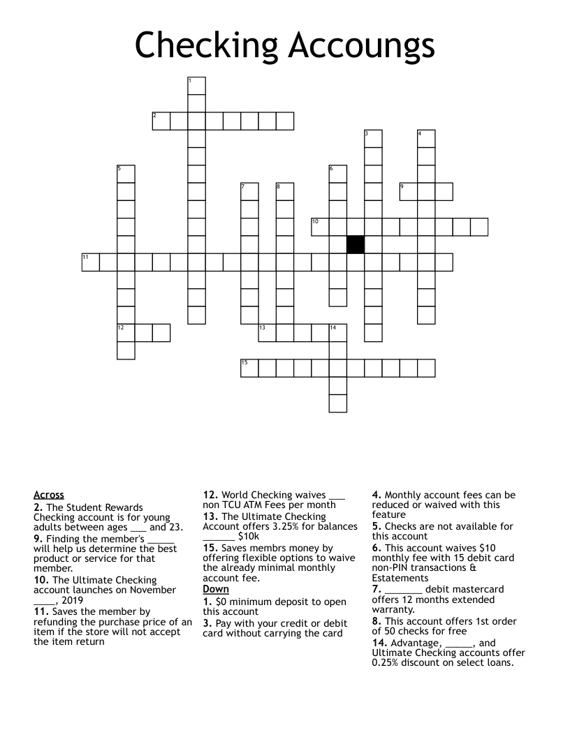 Checking Accoungs Crossword