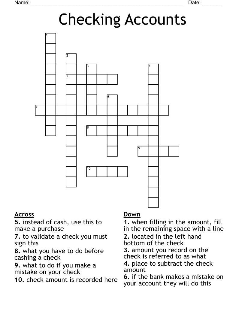 Checking Accounts Crossword