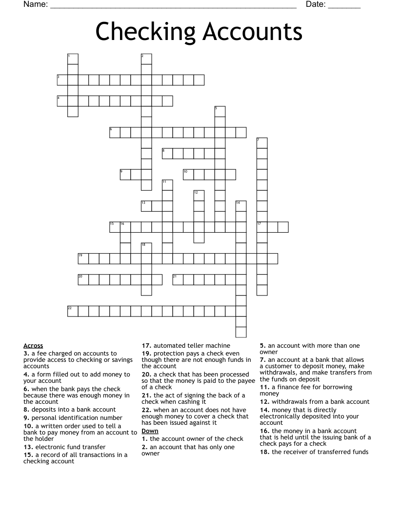 Checking Accounts Crossword