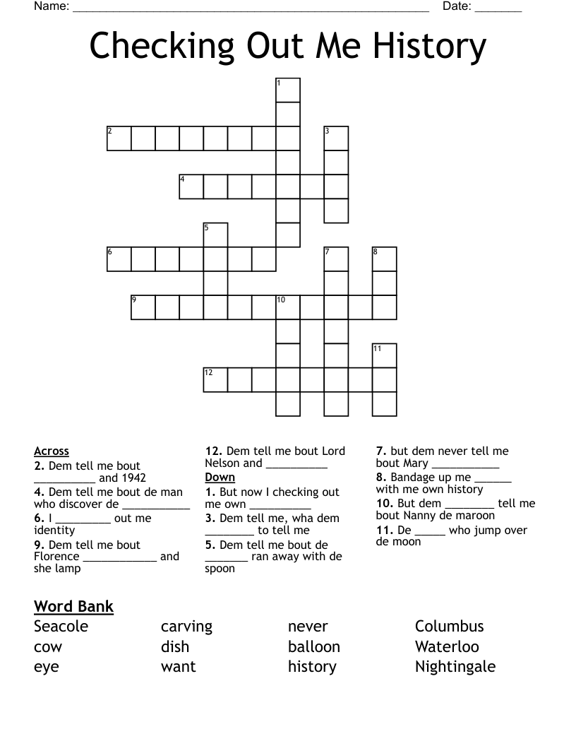 Checking Out Me History Crossword