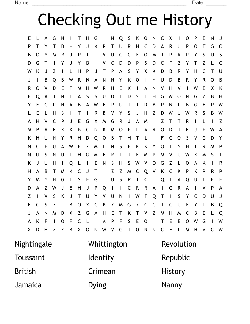 Checking Out me History Word Search