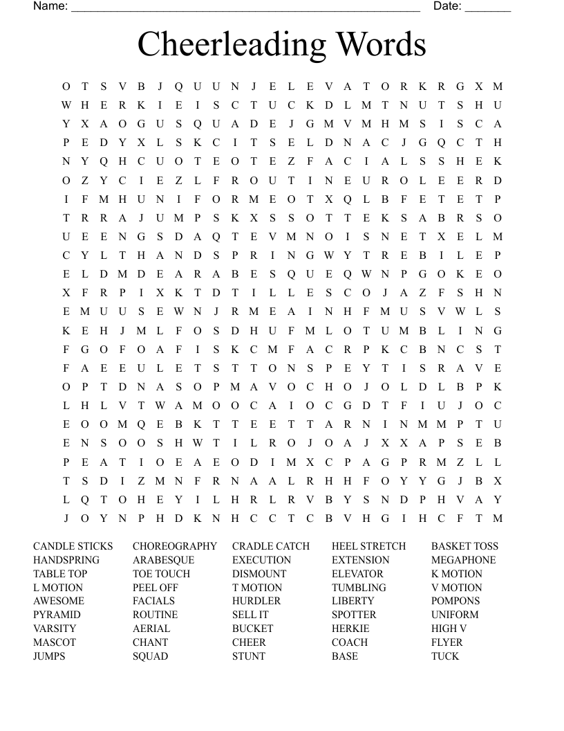 Cheerleading Words Word Search