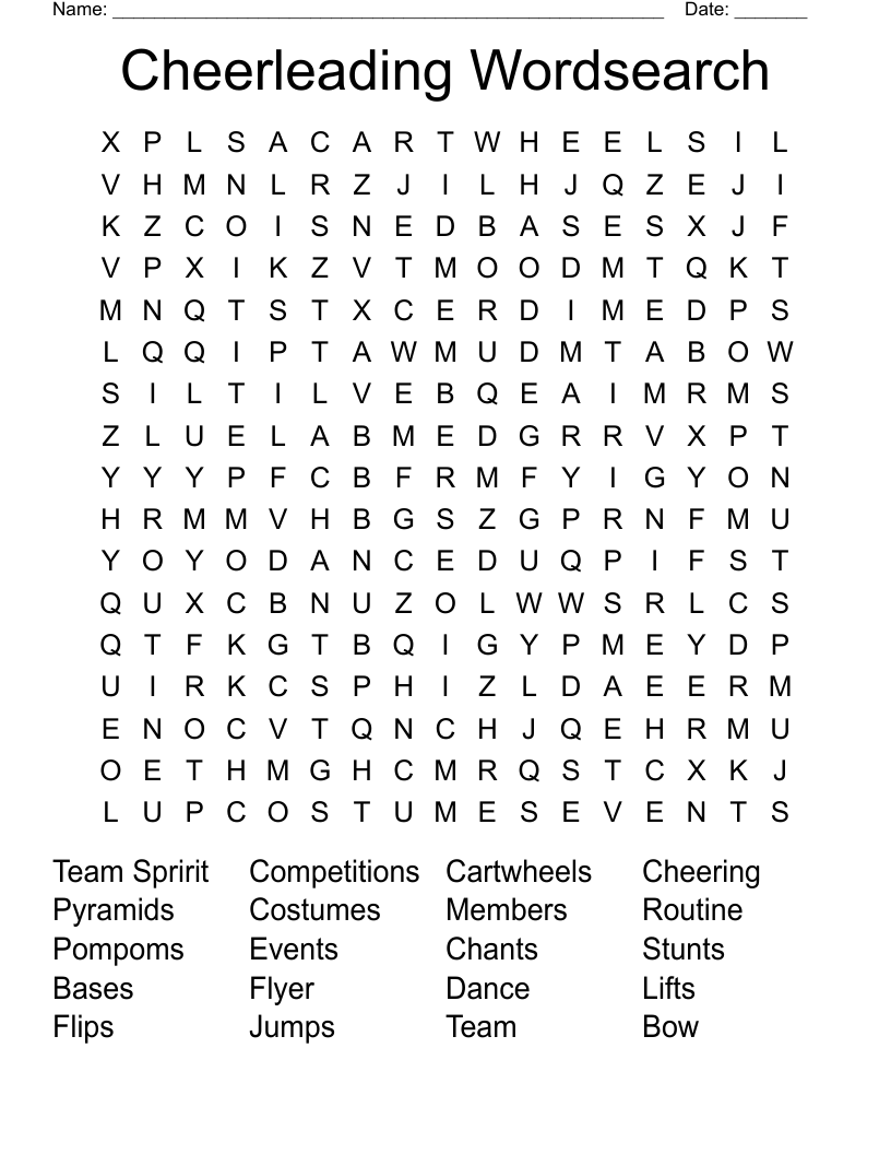 Cheerleading Wordsearch