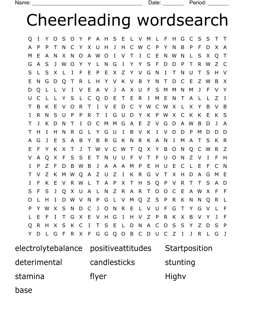 Cheerleading wordsearch