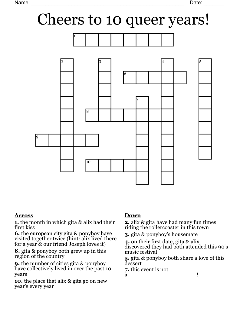 Cheers to 10 queer years! Crossword