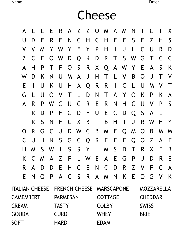 Cheese Word Search