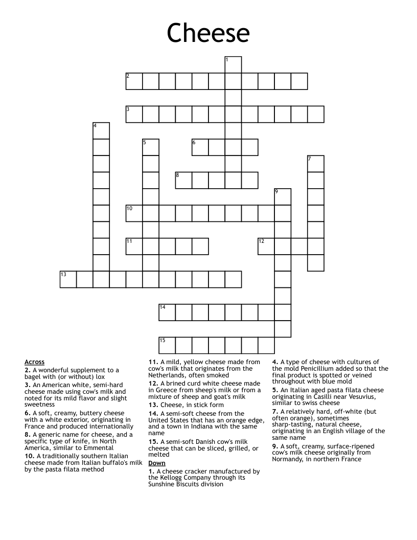 Cheese Crossword