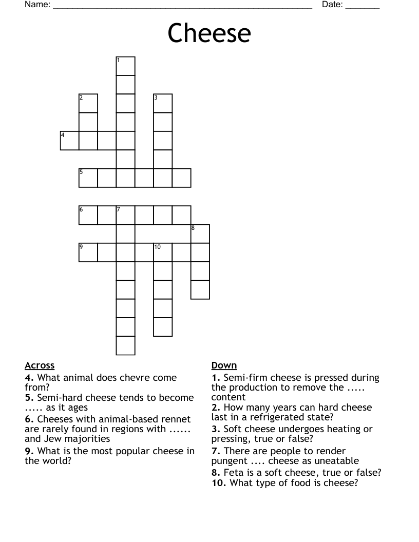 Cheese Crossword