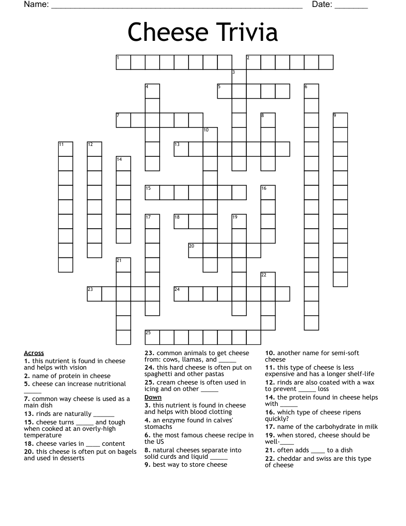 Cheese Trivia Crossword