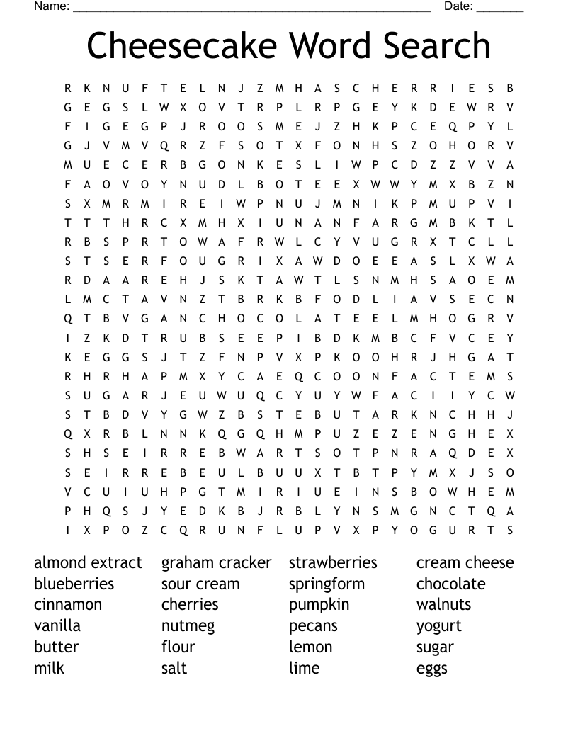 Cheesecake Word Search