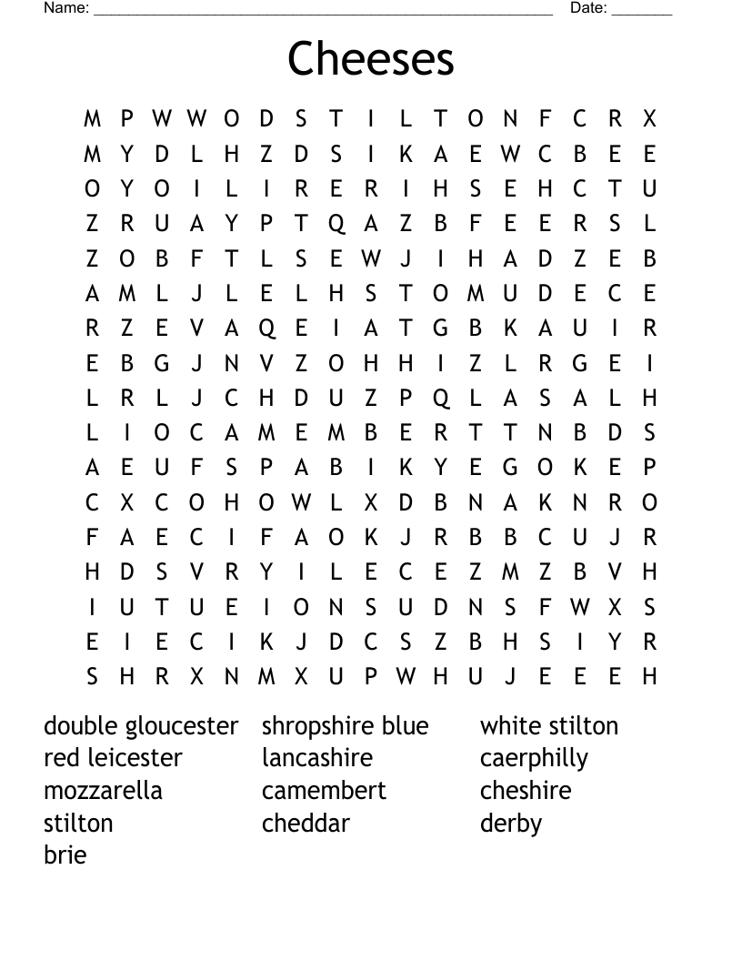 Cheeses Word Search