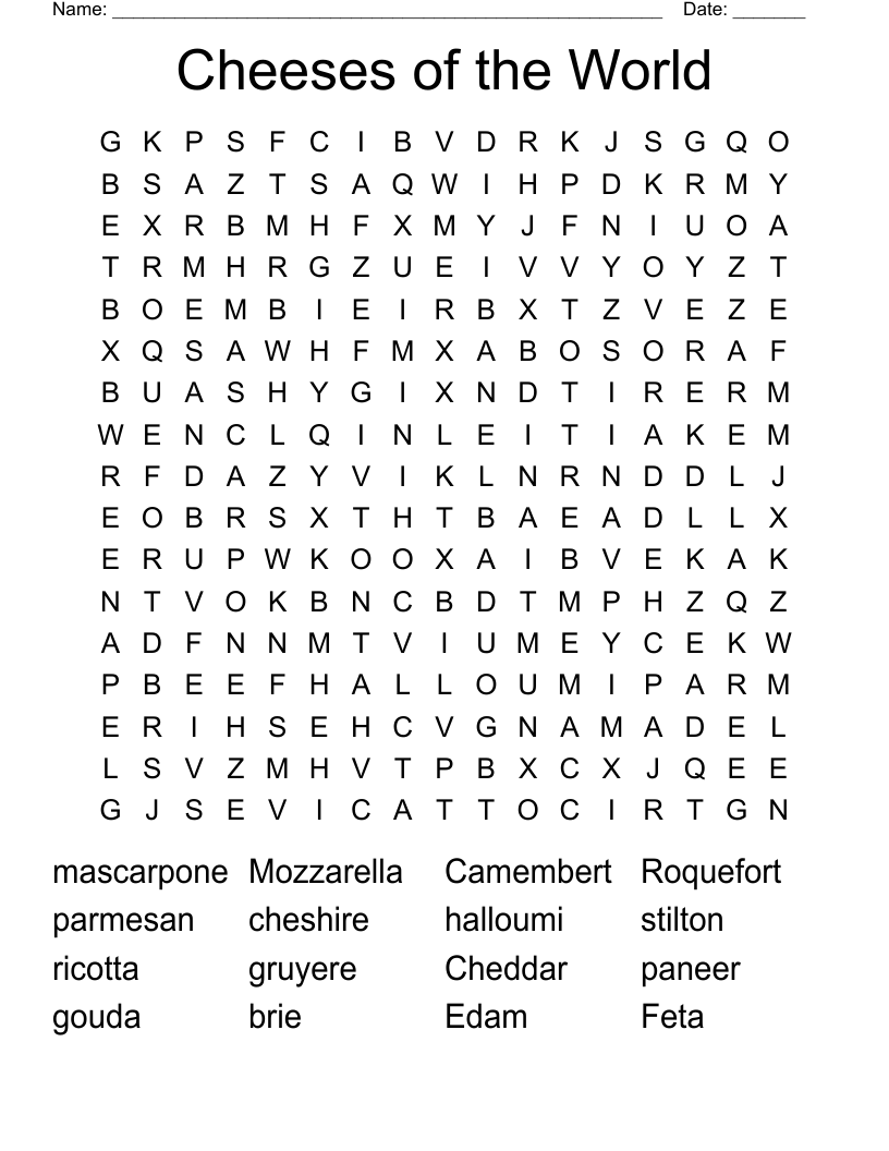 Cheeses of the World Word Search