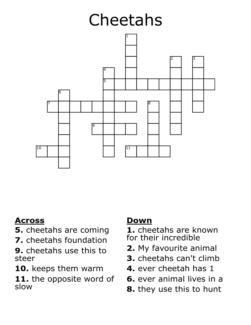 Cheetahs Crossword