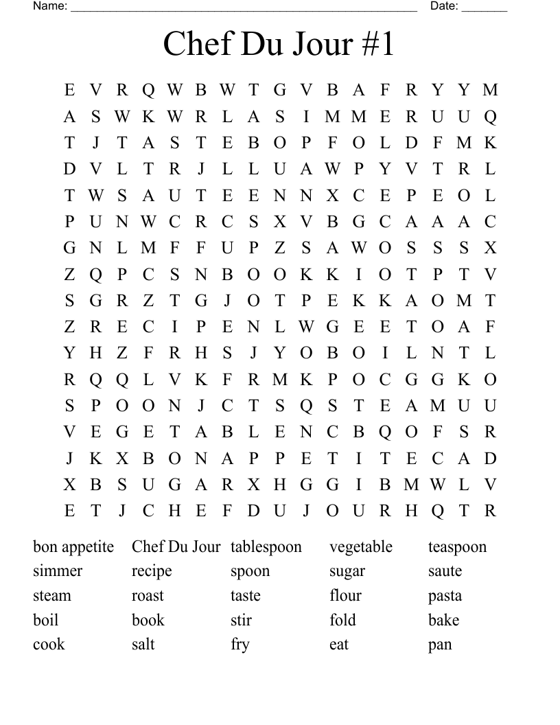 Chef Du Jour #1 Word Search