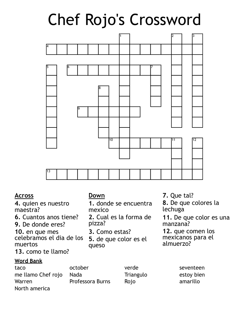 Chef Rojo's Crossword