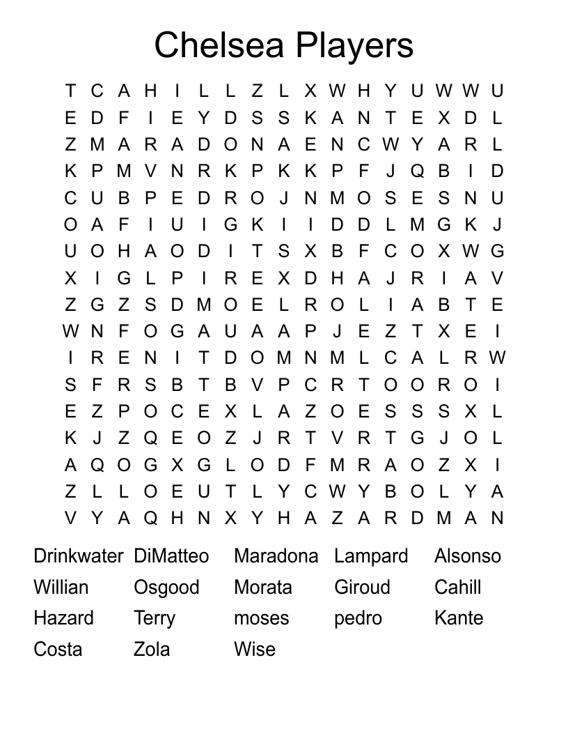 Chelsea Players  Word Search