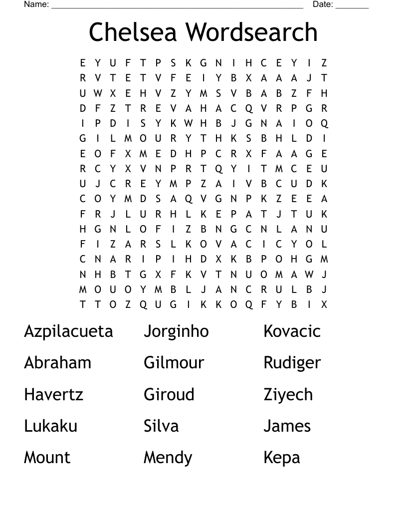 Chelsea Wordsearch