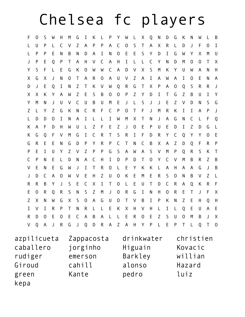 Chelsea fc players Word Search