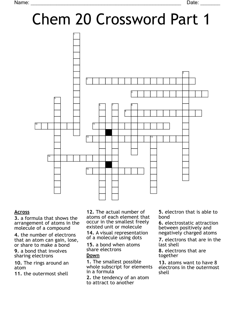 Chem 20 Crossword Part 1