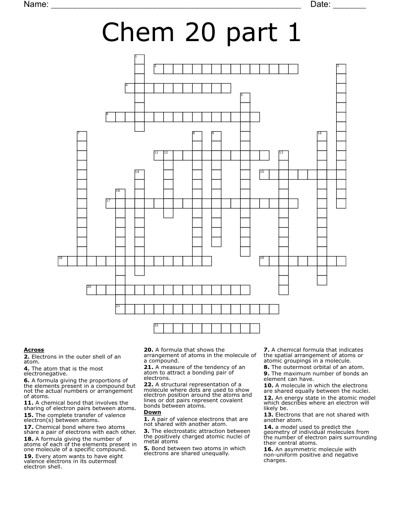Chem 20 part 1 Crossword