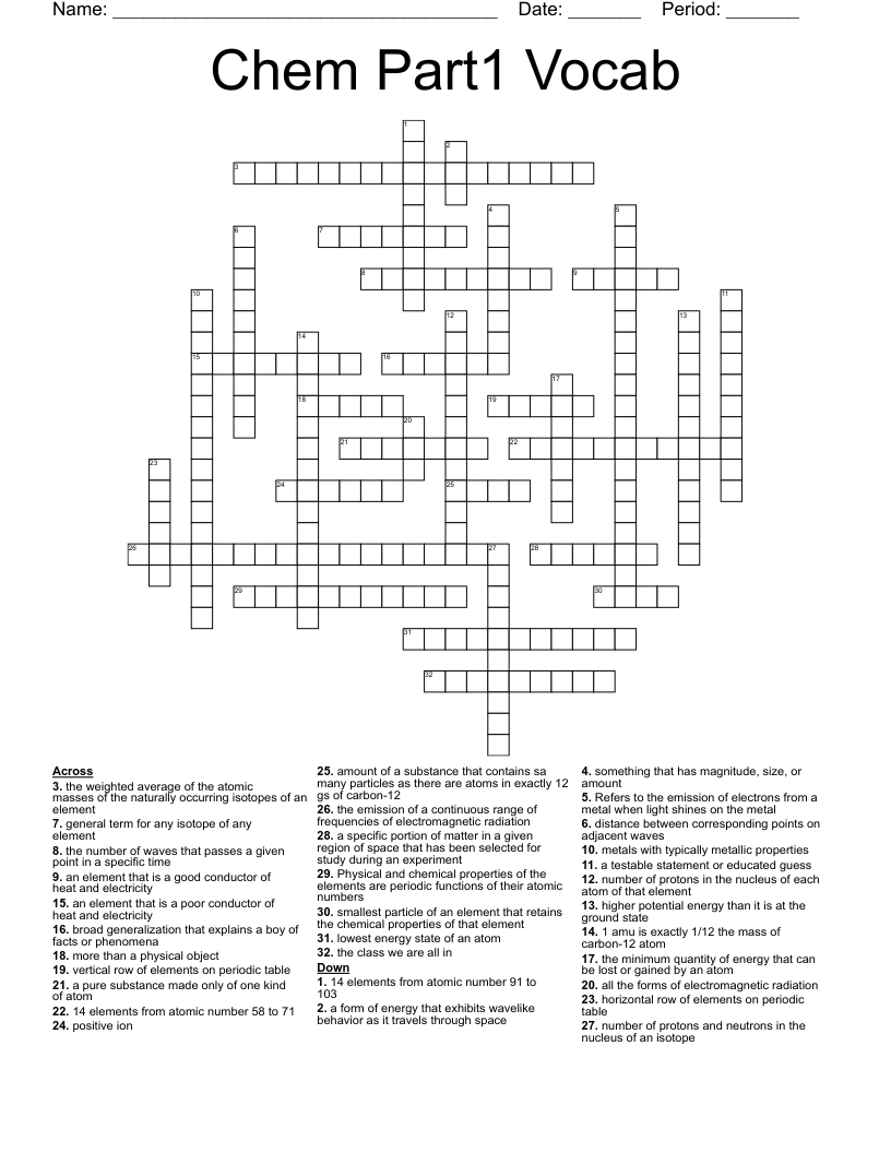 Chem Part1 Vocab Crossword
