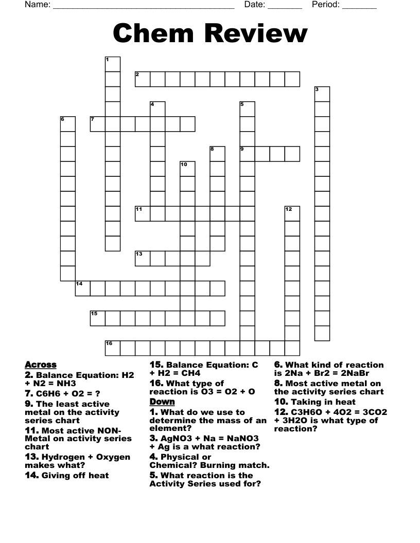 Chem Review Crossword