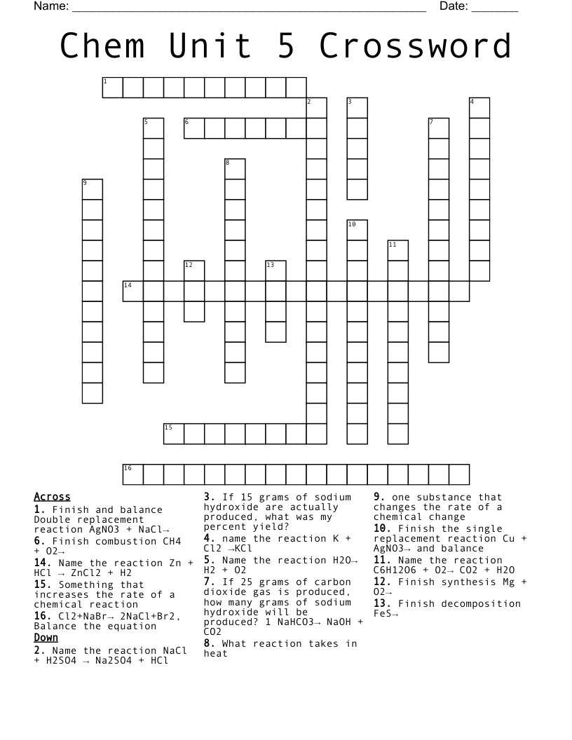 Chem Unit 5 Crossword