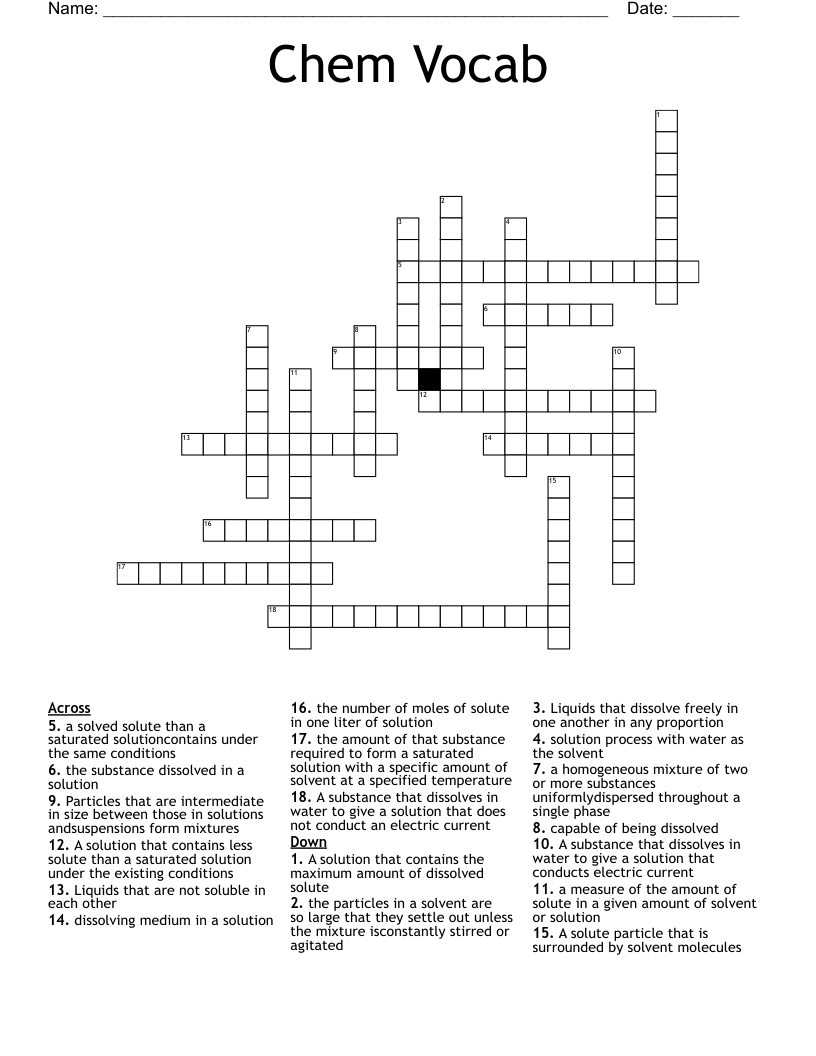 Chem Vocab Crossword