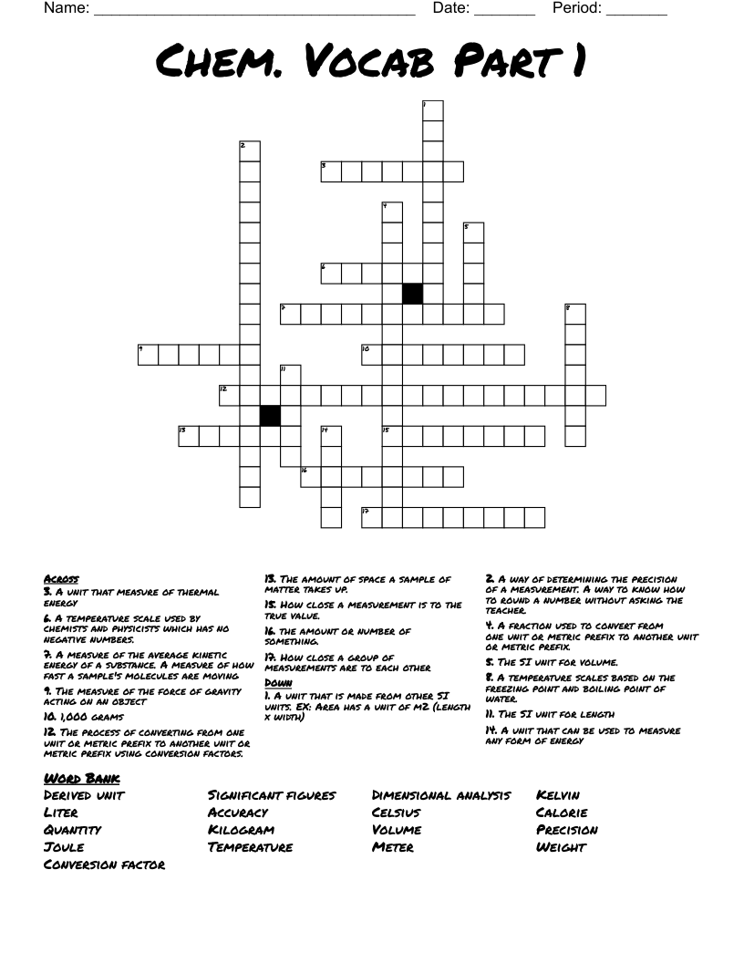 Chem. Vocab Part 1 Crossword