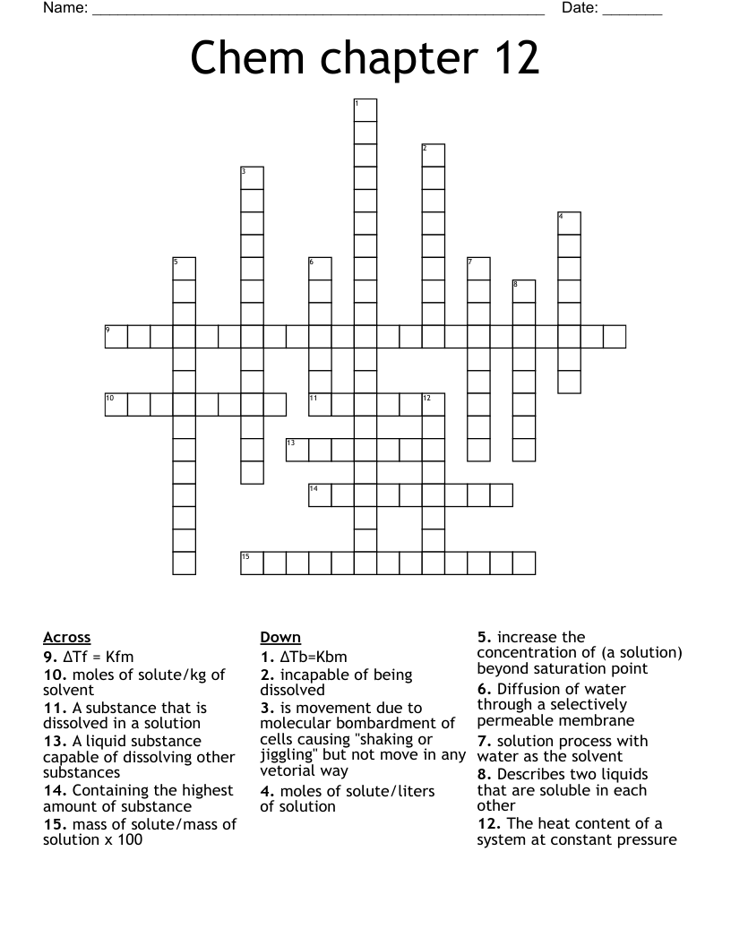 Chem chapter 12 Crossword