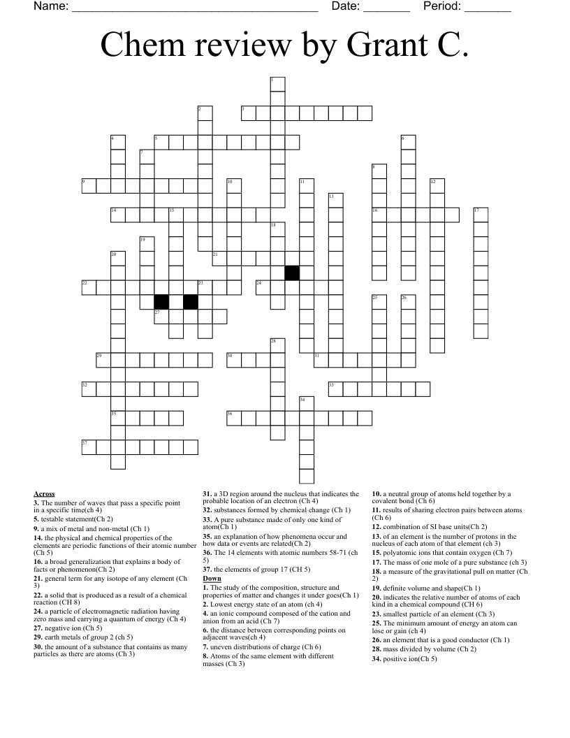 Chem review by Grant C. Crossword