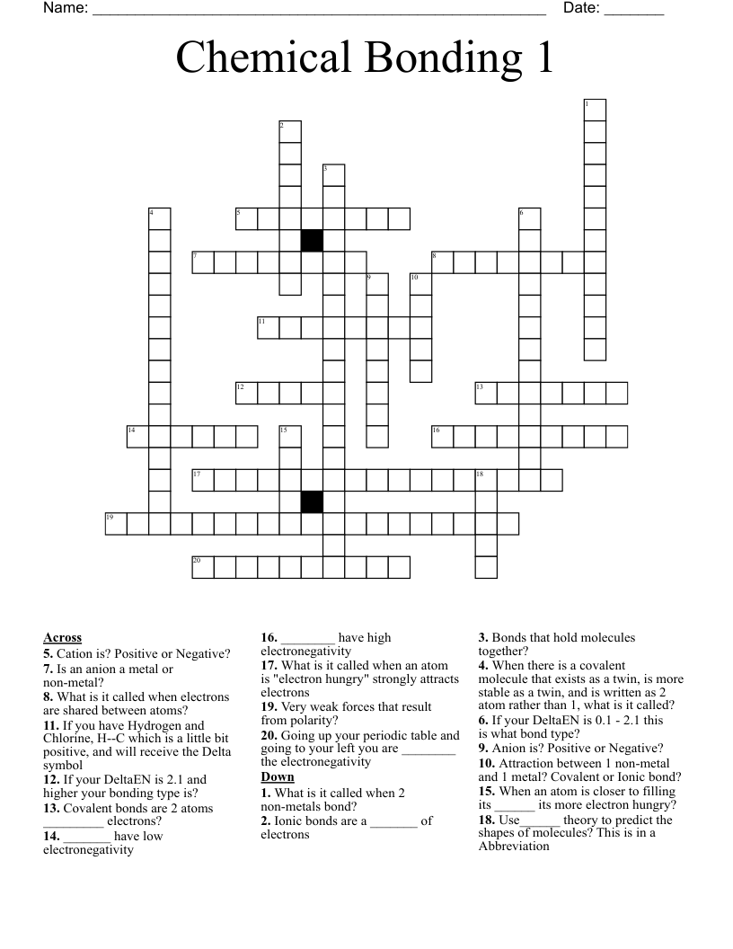 Chemical Bonding 1 Crossword