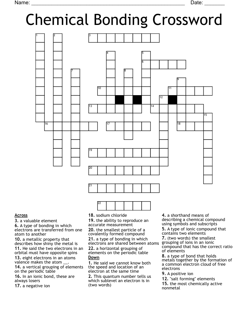 Chemical Bonding Crossword