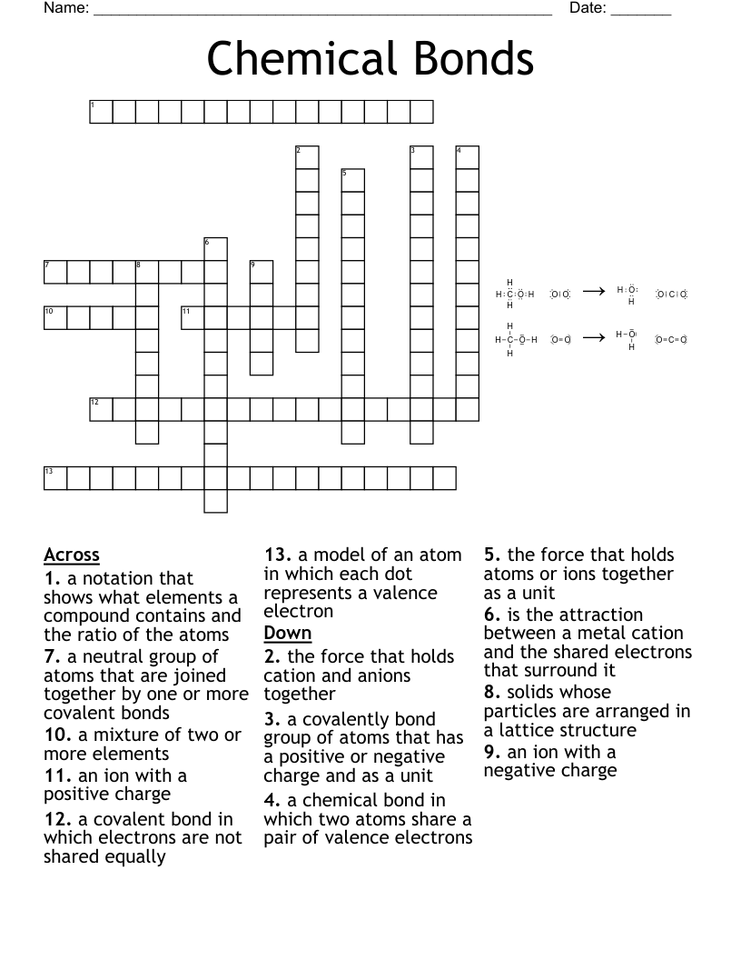 Chemical Bonds Crossword