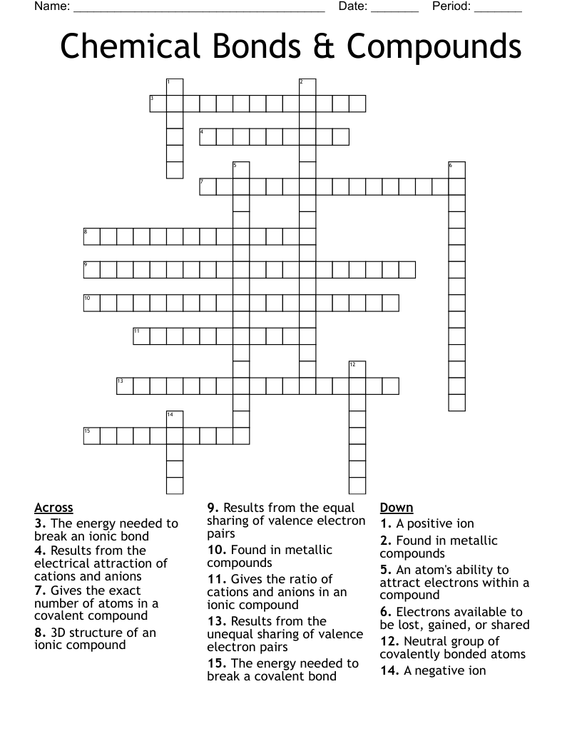 Chemical Bonds & Compounds Crossword
