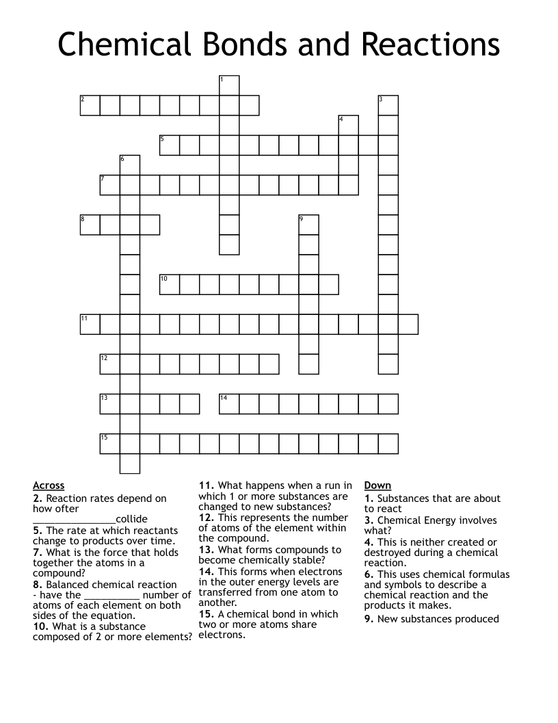 Chemical Bonds and Reactions Crossword